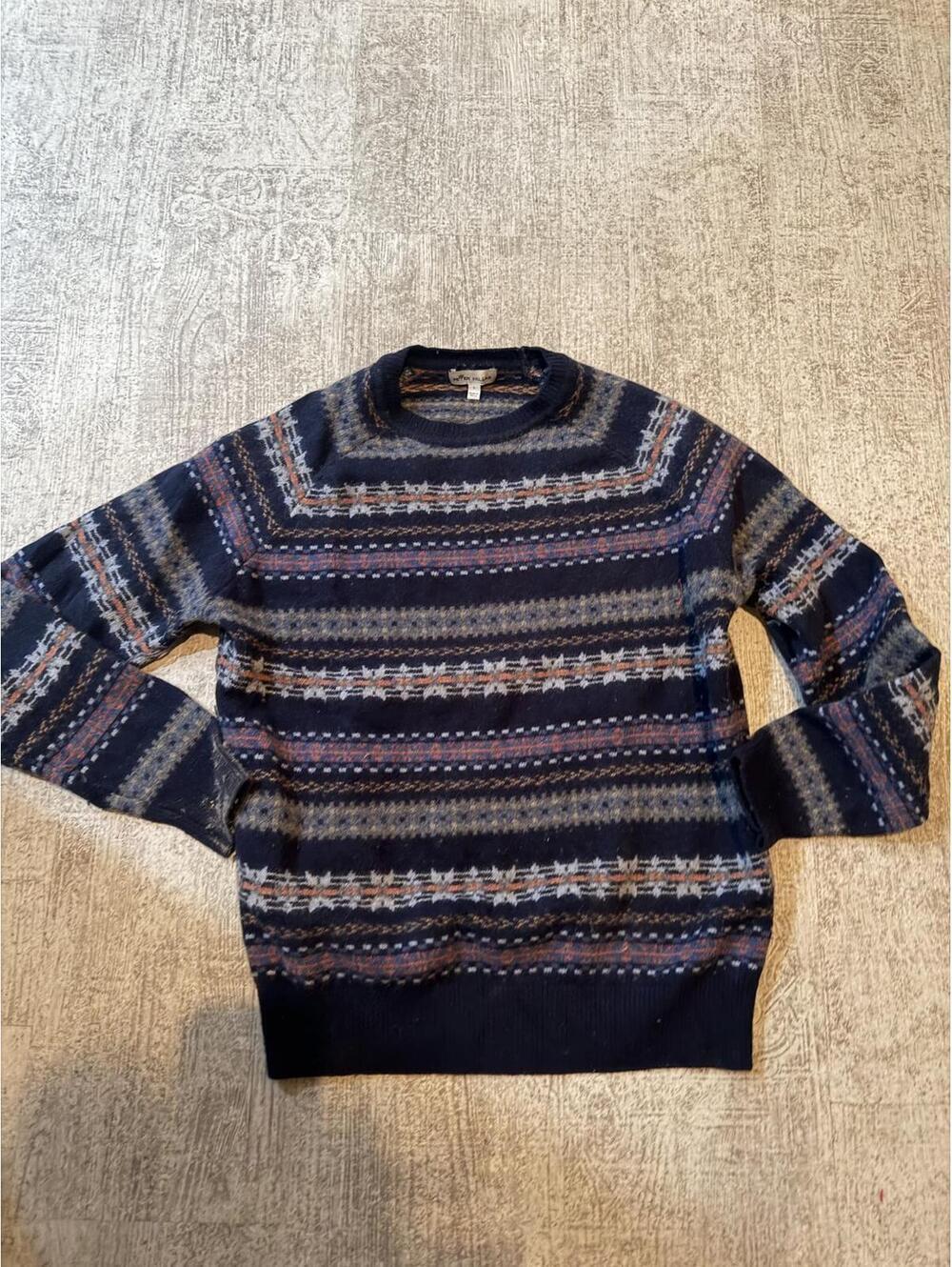 Peter Millar Men’s Wool Pullover Fairisle Crewneck Navy Print Sweater L